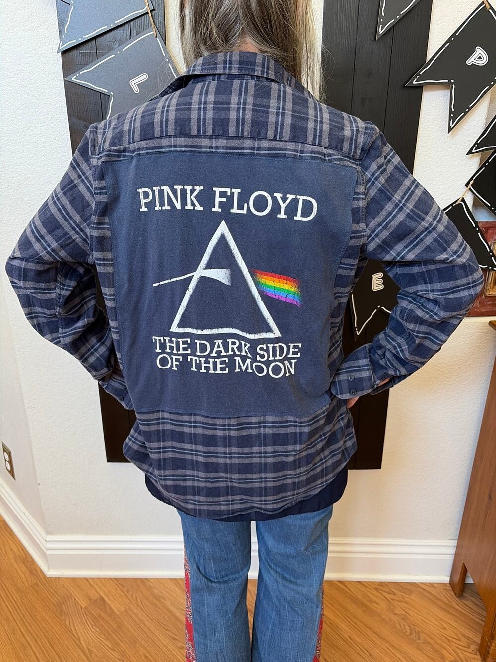 Pink Floyd Upcycled Flannel Shirt Handmade Unisex Size L Large